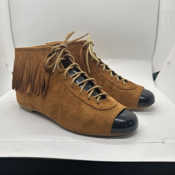Charlotte Russe Fringe Suede Lace Up Bootie Brown Boots Womens Size 9 - Picture 1 of 14